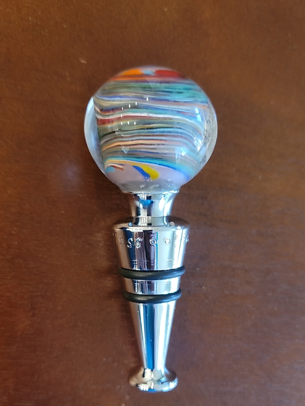 Handblown Murano Glass Multicolor Glass Sphere Wine Stopper NWOT